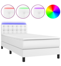 Sommier tapissier avec matelas et LED Blanc 90x190cm Similicuir
