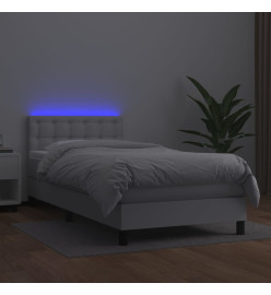 Sommier tapissier avec matelas et LED Blanc 90x190cm Similicuir