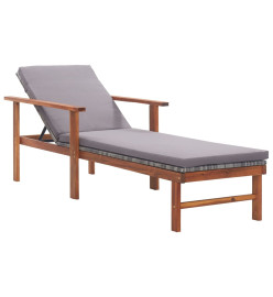 Chaise longue et coussin Résine tressée et bois d'acacia Gris