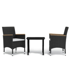 Mobilier de salle à manger d'extérieur avec coussins 3 pcs Noir