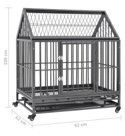 Cage pour chien avec roues et toit Acier 92x62x106 cm