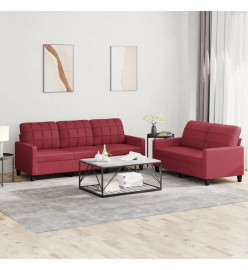 Ensemble de canapés 2 pcs et coussins Rouge bordeaux Similicuir