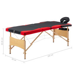 Table de massage pliable 3 zones Bois Noir et rouge