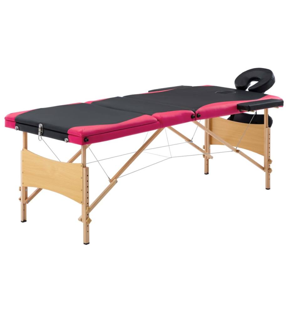 Table de massage pliable 3 zones Bois Noir et rose