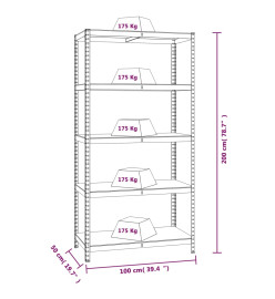 Étagères à 5 niveaux 3 pcs Argenté Acier et bois d'ingénierie