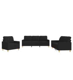 Ensemble de canapés 3 pcs avec coussins Noir Tissu