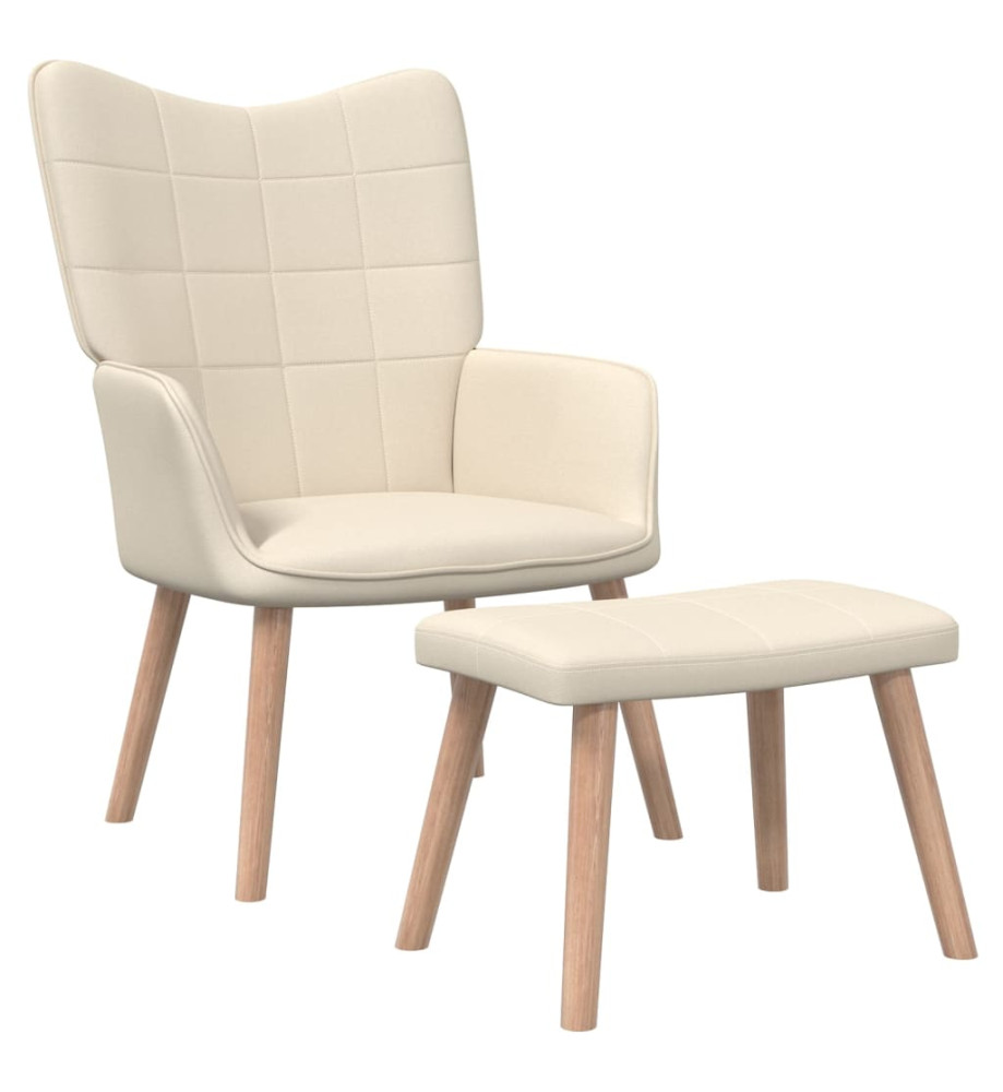 Chaise de relaxation avec tabouret Crème Tissu