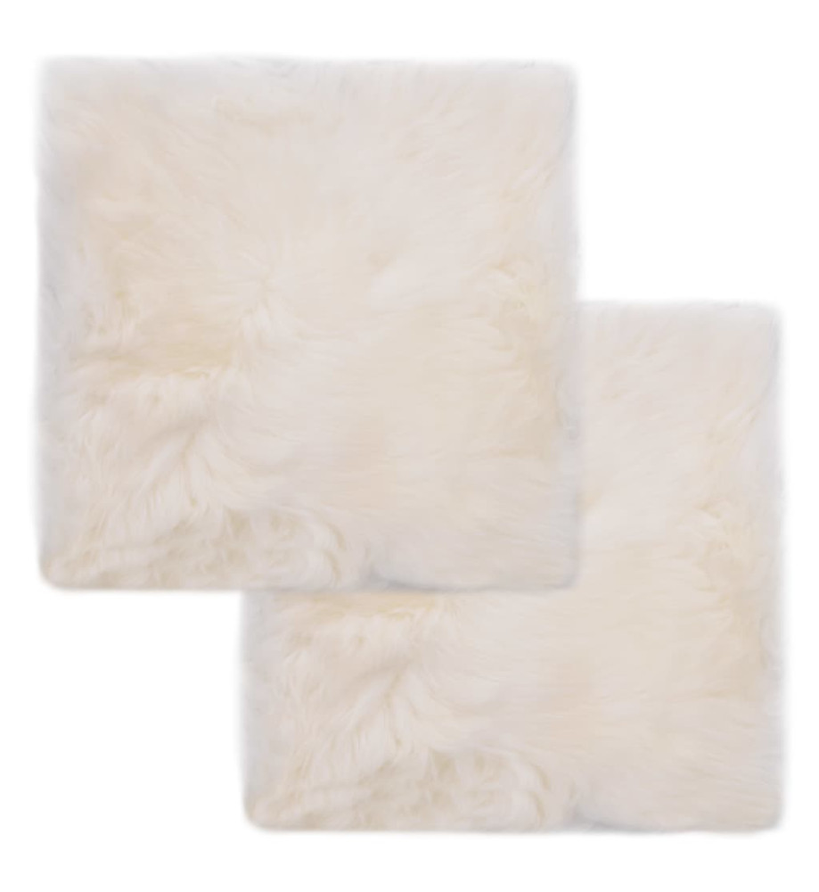 Coussins de chaise 2 pcs Blanc 40x40cm Peau de mouton véritable