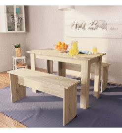 Table de salle à manger et bancs 3 pcs Aggloméré Chêne