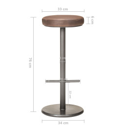 Tabourets de bar lot de 2 marron cuir véritable