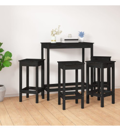 Ensemble de bar 5 pcs Noir Bois de pin massif