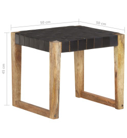 Tabouret Noir Cuir véritable et bois de manguier massif