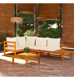 Salon de jardin 4 pcs avec coussins blanc crème Bois d'acacia