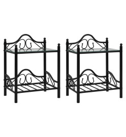 Table de chevet 2 pcs Acier et verre trempé 45x30,5x60 cm Noir