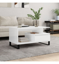 Table basse Blanc brillant 90x49x45 cm Bois d'ingénierie