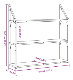 Étagère murale 3 niveaux chêne fumé 80x21x78,5 cm