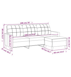 Canapé à 3 places avec repose-pieds Rouge bordeaux 180 cm Tissu