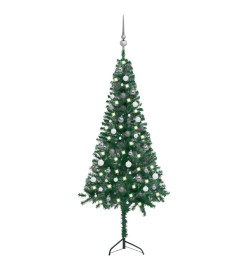 Arbre de Noël artificiel d'angle LED et boules vert 180 cm PVC