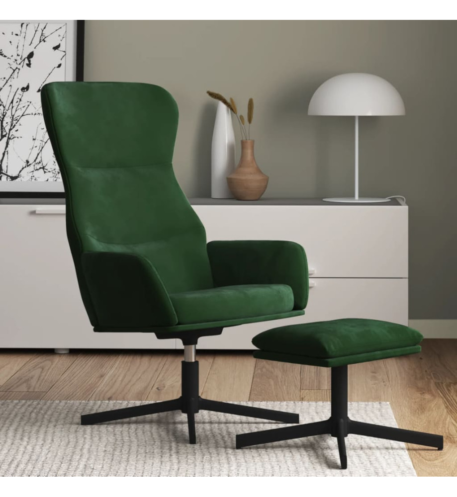 Chaise de relaxation avec tabouret Vert foncé Velours