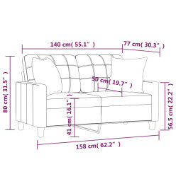 Canapé 2 places avec oreillers décoratifs noir 140cm similicuir