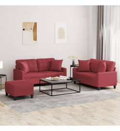 Ensemble de canapés 3 pcs et coussins rouge bordeaux similicuir