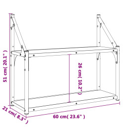 Étagère murale 2 niveaux chêne fumé 60x21x51 cm