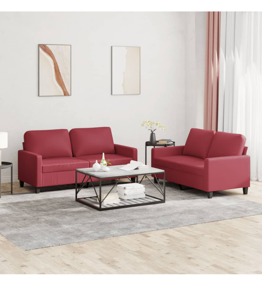 Ensemble de canapés 2 pcs et coussins Rouge bordeaux Similicuir