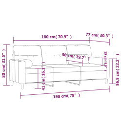 Canapé 3 places avec oreillers gris clair 180 cm tissu