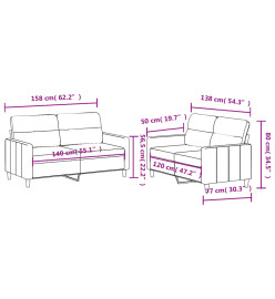 Ensemble de canapés 2 pcs avec coussins Gris clair Tissu