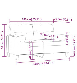 Canapé 2 places avec oreillers gris foncé 140 cm tissu