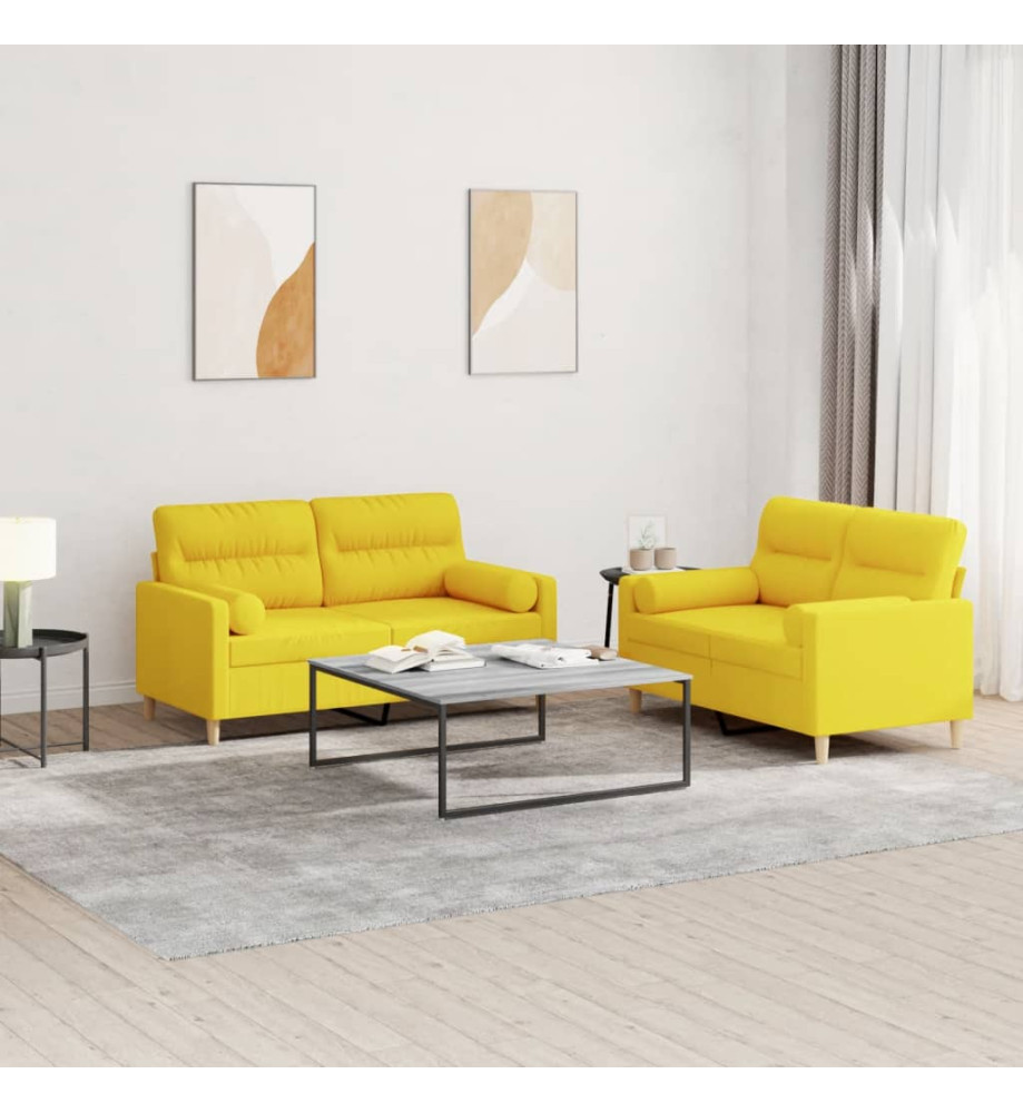 Ensemble de canapés 2 pcs avec coussins jaune clair tissu