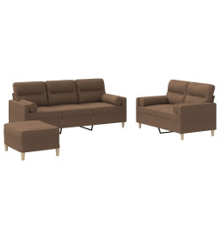 Ensemble de canapés 3 pcs avec coussins marron tissu