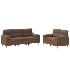 Ensemble de canapés 2 pcs avec coussins marron tissu