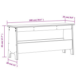 Banc d'entrée blanc 100x28x45 cm bois de pin massif