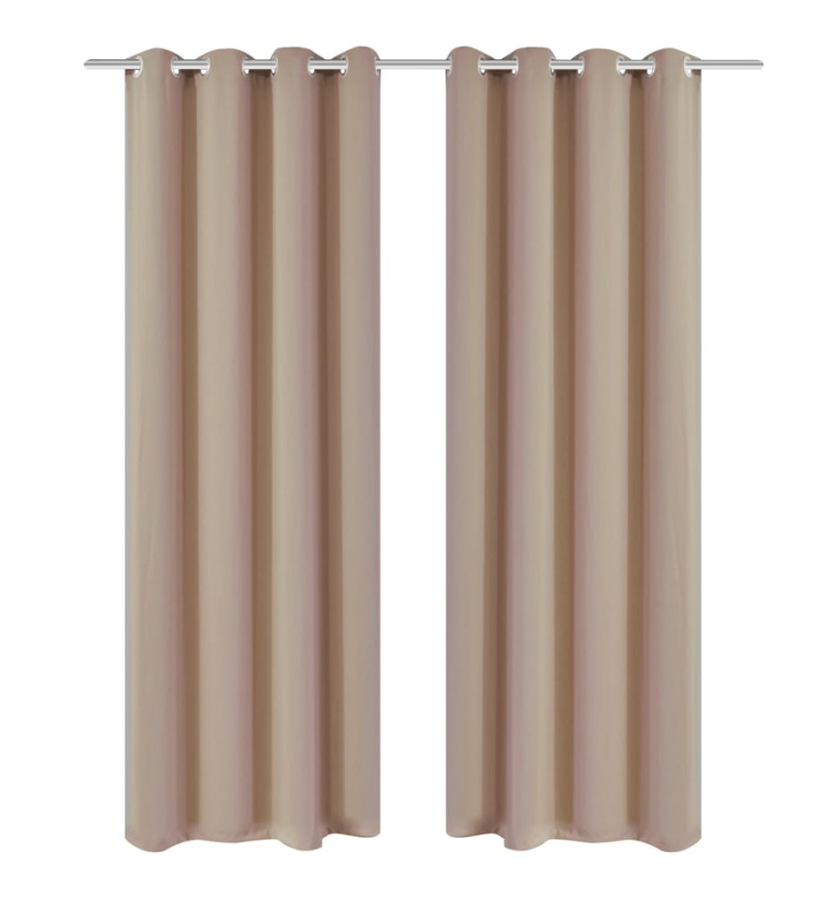 Rideau occultant 2 pcs avec œillets métalliques 135x175cm Crème