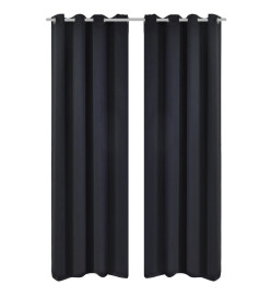 2 pcs Rideau Blackout Occultant Noir avec Œillets en métal 135x245cm