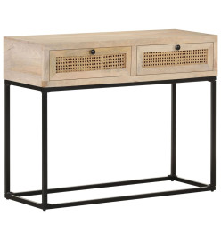 Table console 100x35x76 cm Bois de manguier et canne naturelle