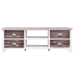 Meuble TV Blanc et marron 115x30x40 cm Bois de Paulownia