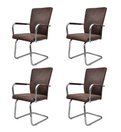 Chaises à manger cantilever lot de 4 marron tissu cuir