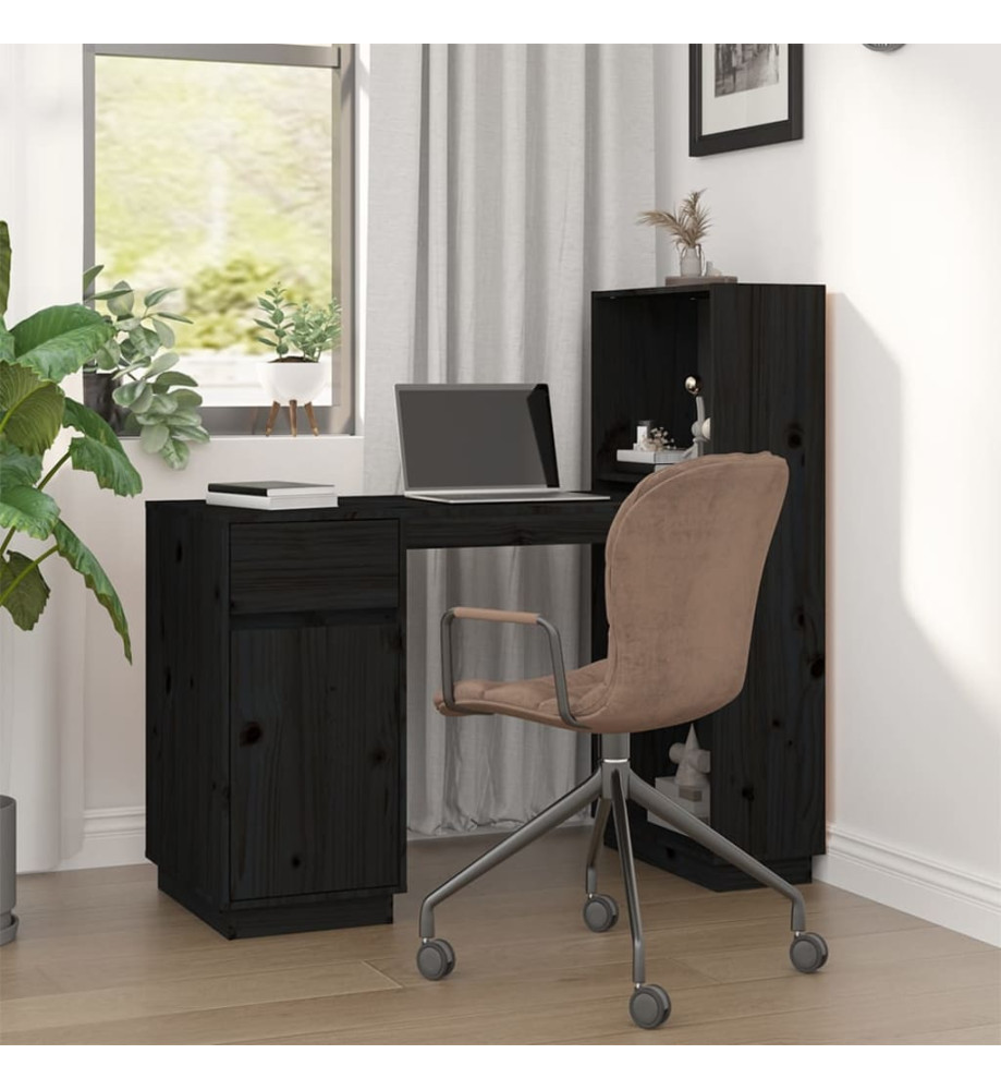 Bureau Noir 110x53x117 cm Bois massif de pin