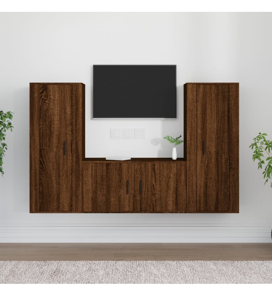 Ensemble de meubles TV 3 pcs Chêne marron Bois d'ingénierie