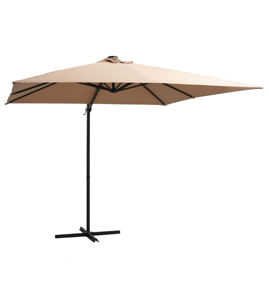 Parasol déporté avec LED et mât en acier 250x250 cm Taupe