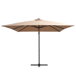 Parasol déporté avec LED et mât en acier 250x250 cm Taupe