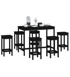 Ensemble de bar 7 pcs Noir Bois de pin massif