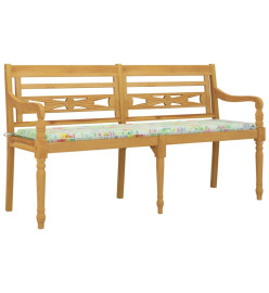 Banc Batavia coussin à motif de feuilles 150cm Bois teck massif