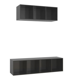 Ensemble de meuble TV 2 pcs Gris brillant Aggloméré