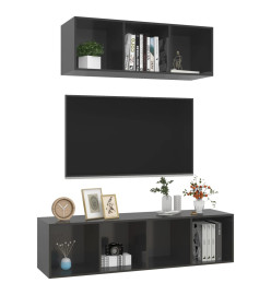 Ensemble de meuble TV 2 pcs Gris brillant Aggloméré