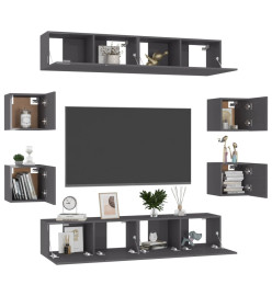 Ensemble de meubles TV 8 pcs Gris brillant Aggloméré