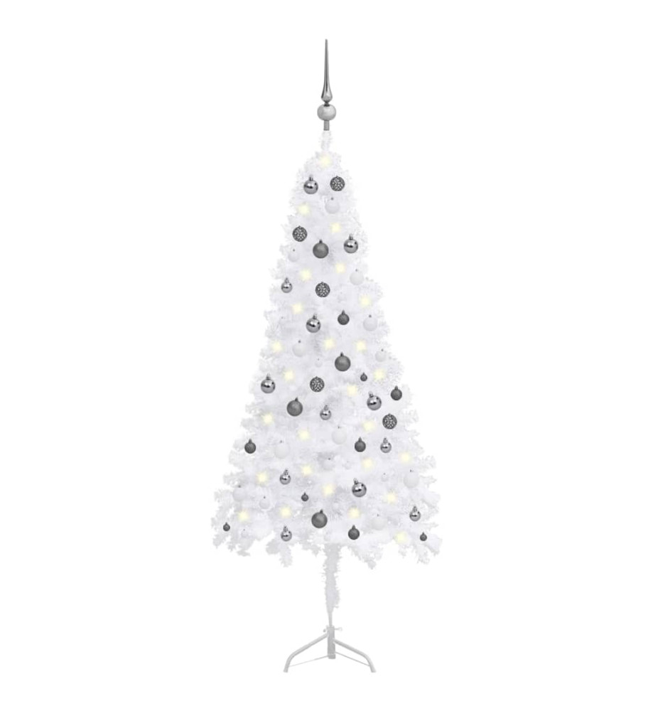 Arbre de Noël artificiel d'angle LED et boules Blanc 180 cm PVC