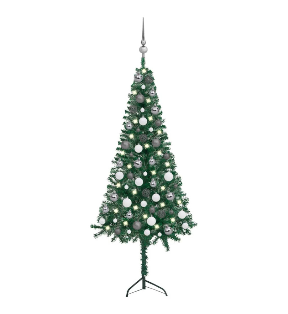 Arbre de Noël artificiel d'angle LED et boules vert 120 cm PVC